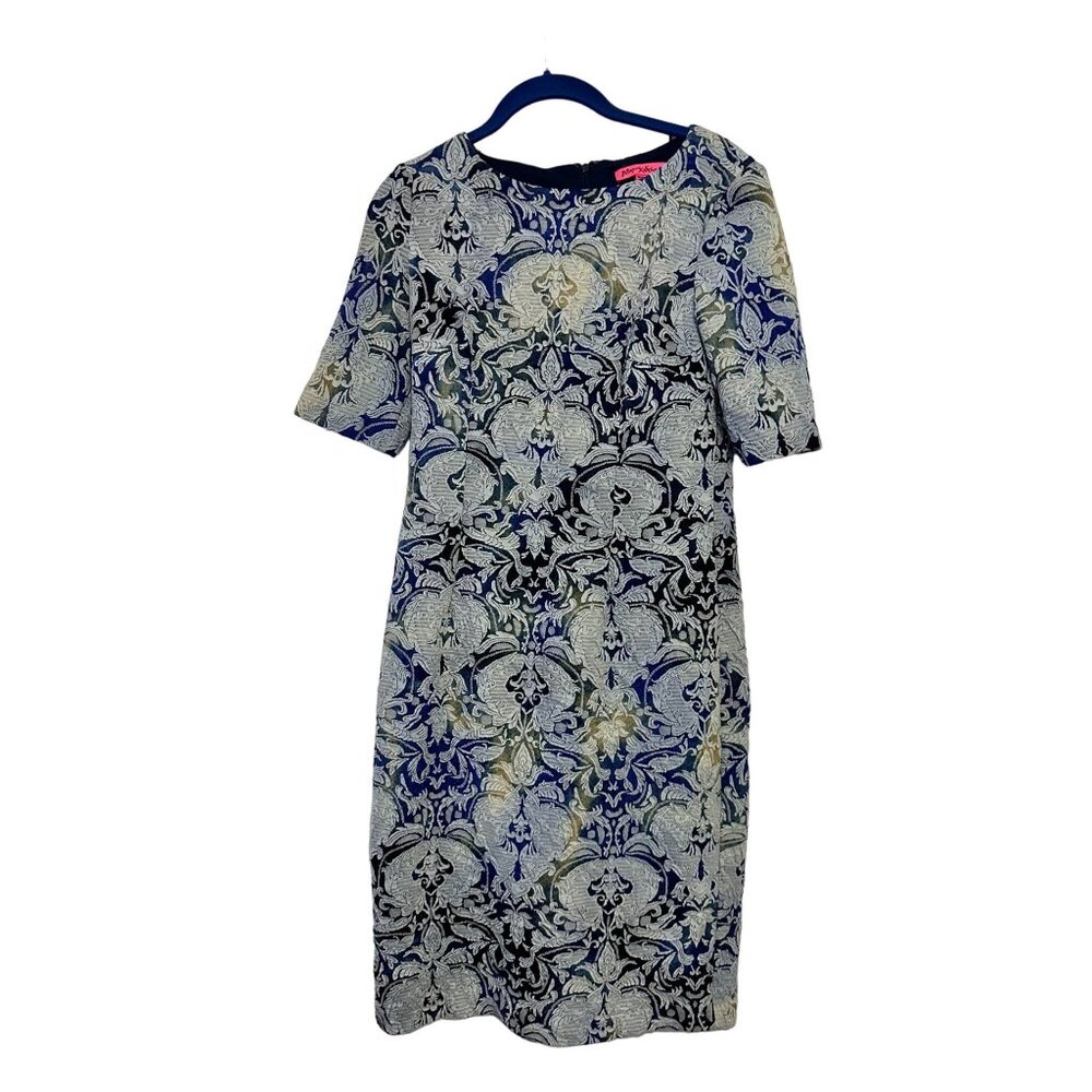 Betsey Johnson blue‎ brocade short sleeved dress 6